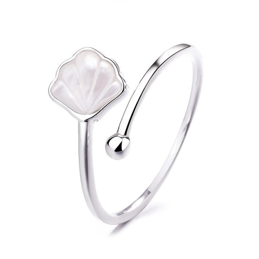 Geometric White Mother Of Pearl Ring In Silver Finish Adjustable Opening Band Elegant Jewelry For Her Now Glow