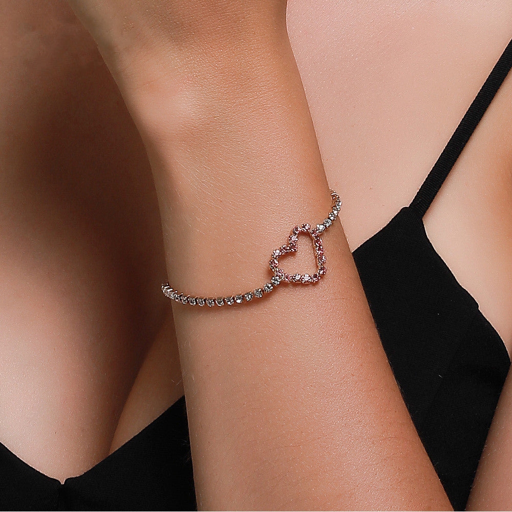 Womens Alloy Bracelet Heart Shaped Zirconia Love Design Elegant Wristband Fashion Jewelry Electroplated Finish
