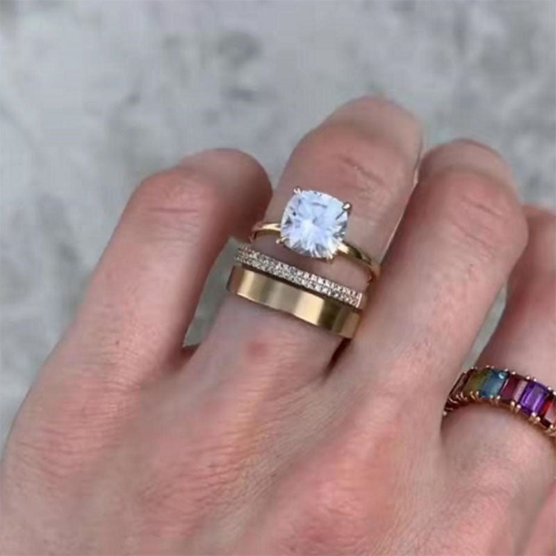 Vintage Matte Distressed Texture Ring Stainless Steel Geometric Design Gold Tone Gift For Weddings Nice Option