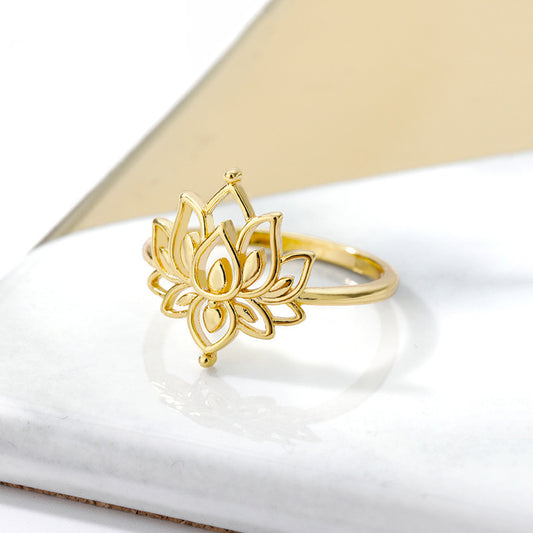 Womens Brass Ring With Lotus Flower Cutout Fashion Jewelry Gold Or Silver Size 7 Gift For Women And Girls Collection