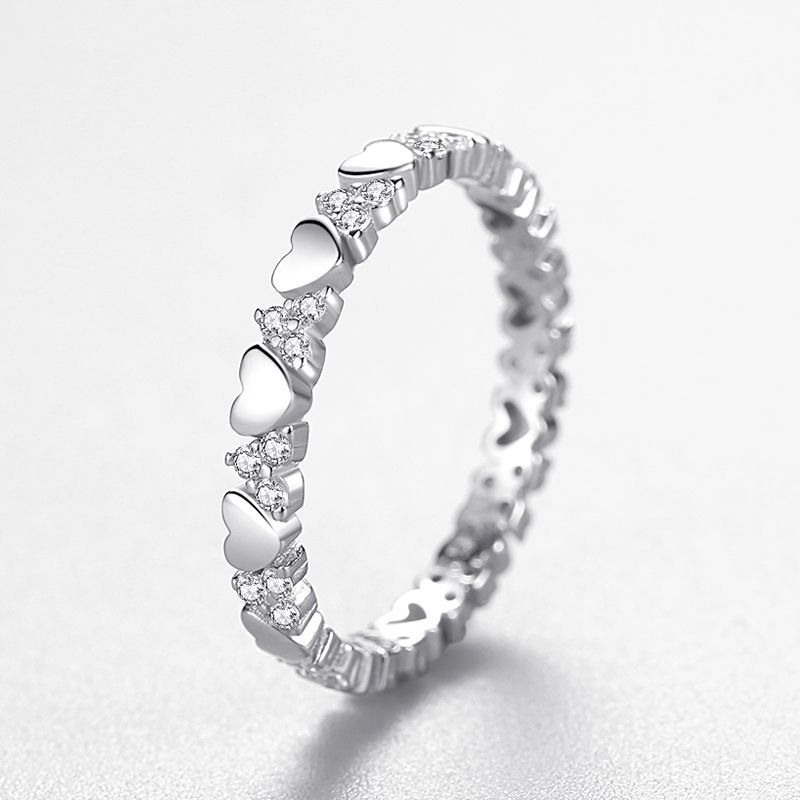 Heart Shaped Sterling Silver Ring With Gold Plating And Artificial Gemstones For Women European Design Collection