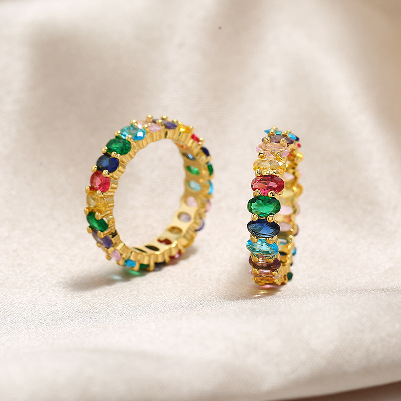 Colorful Copper Alloy Ring With Gemstones For Women