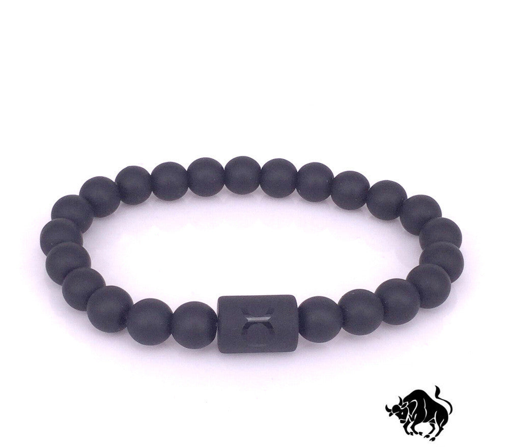 Unisex Beaded Bracelet Frosted Black Onyx Stone With Geometric Pattern 8mm Beads 19cm Length Jewelry For Men And Women