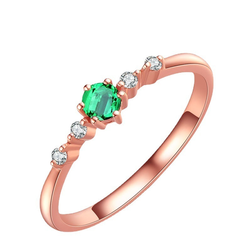 Emerald Plated Rose Gold Ring Geometric Design With Sterling Silver Inlaid Gemstone Jewelry For Everyday Style