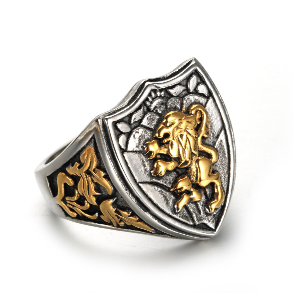 Mens Stainless Steel Lion Ring With Golden Finish Geometric Totem European Design Jewelry Gift For Men Jewelry