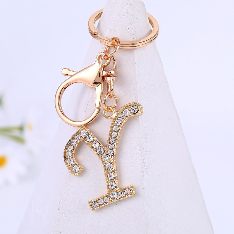 Personalized Initial Keychain With Diamond Inlay Letter Ring For Bags Cars Keys Durable Alloy Finish And Shine