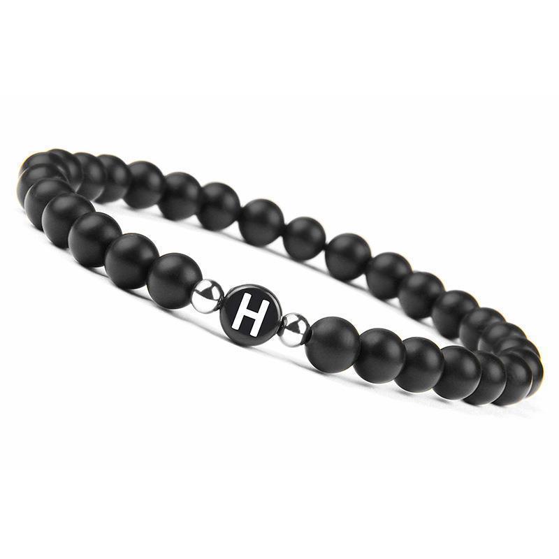 Initial Letter Bracelet for Women and Girls Silver Beaded Jewelry with Frosted Agate Beads Couple Style Fashion