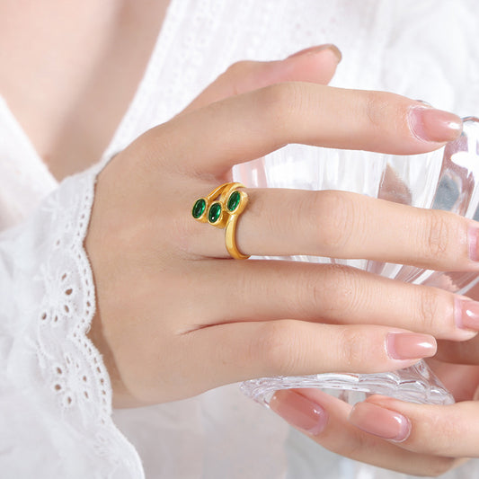 Geometrical Ring For Women Titanium Steel Gold Plated Irregular Design Glass Stone Fashion Rings Everyday Wear