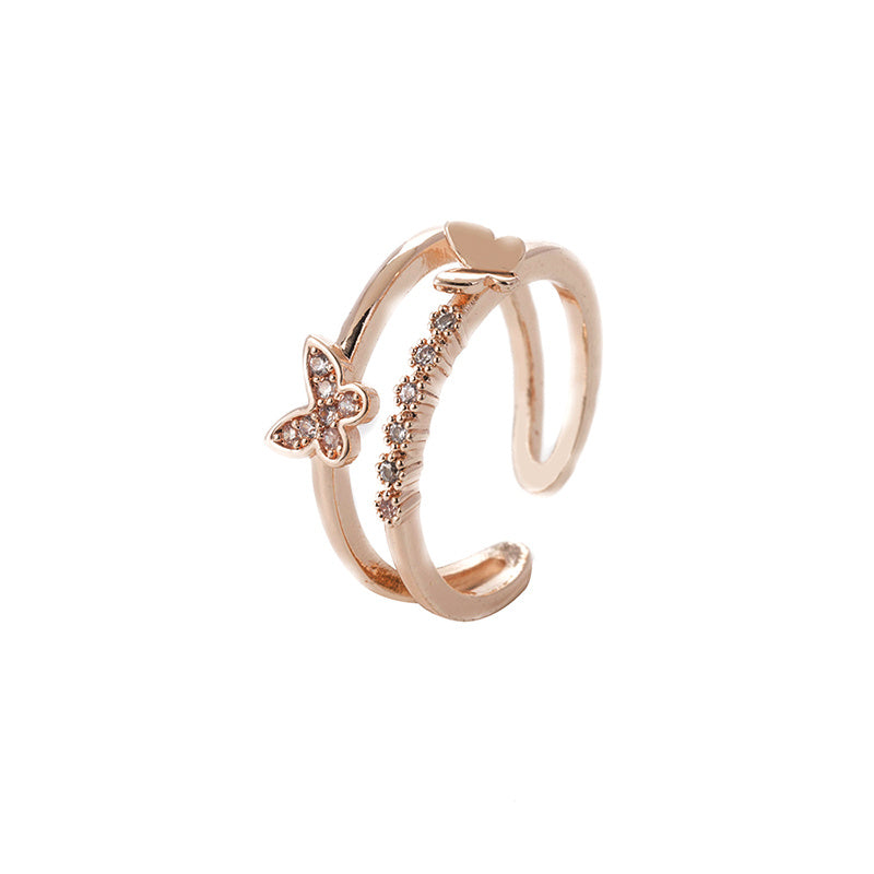 Butterfly 3D Copper Ring With Diamond Accents Adjustable