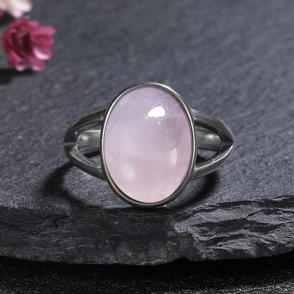 Retro Pattern Crystal Gemstone Flower Ring Pink Copper For Women US Sizes 06 07 8 9 10 Elegant Vintage Jewelry