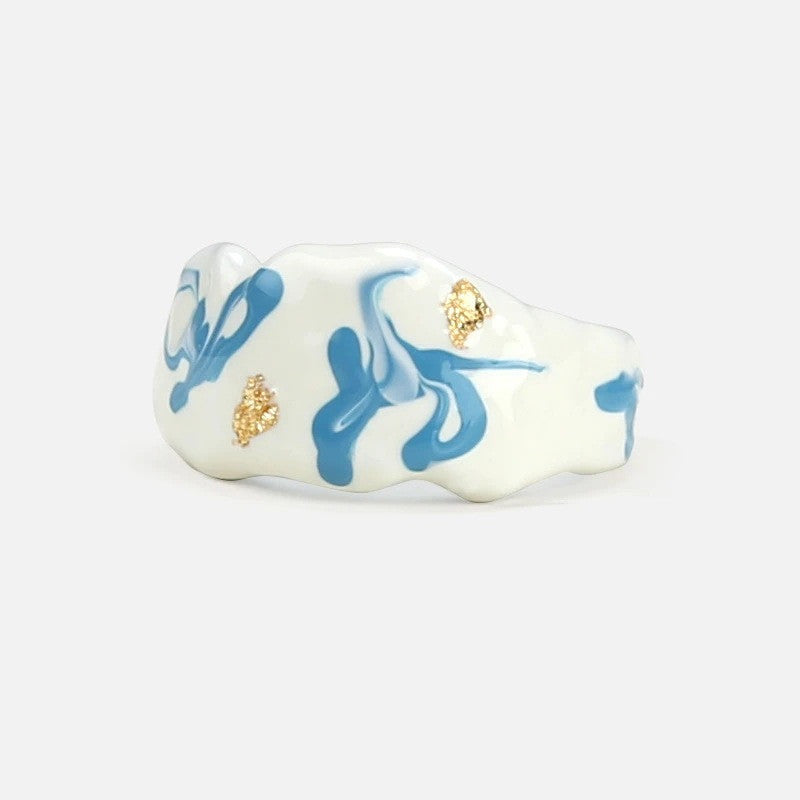 Women Adjustable Enamel Ring With Geometric Design 18K Gold Plated Copper Band Fashion Jewelry For Everyday Chic Style