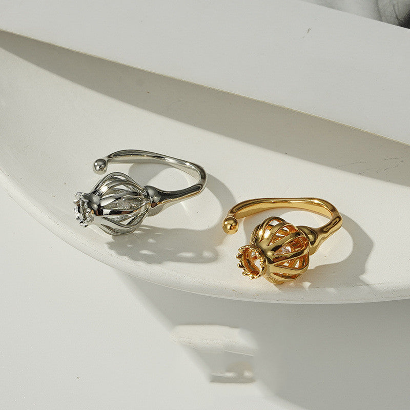 Women's Inlaid Zircon Ring European Geometric Lantern Ring Gold Plated Ring Silver Plated Ring Fashion Jewelry for Her Elegant Ring Gift for Women