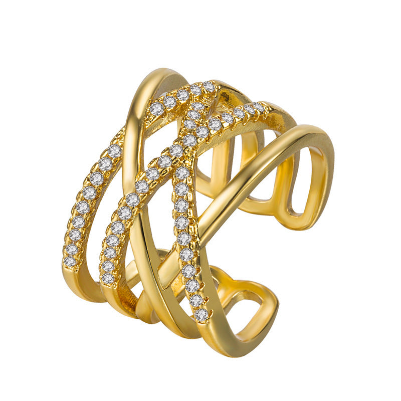 Womens Bold Statement Ring Geometric Retro Inspired Copper Electroplated Diamond Accent Jewelry Elegant Daywear