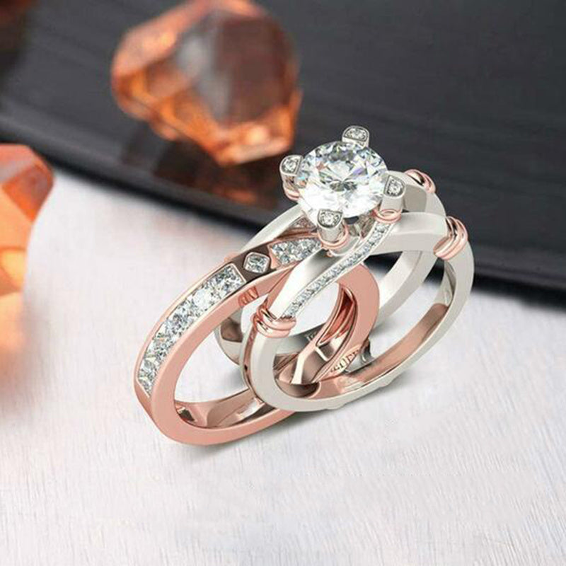 Womens Fashion Rings Set Metal Alloy With Artificial Gemstones Inlaid Three Color Ring For Women Everyday Wear