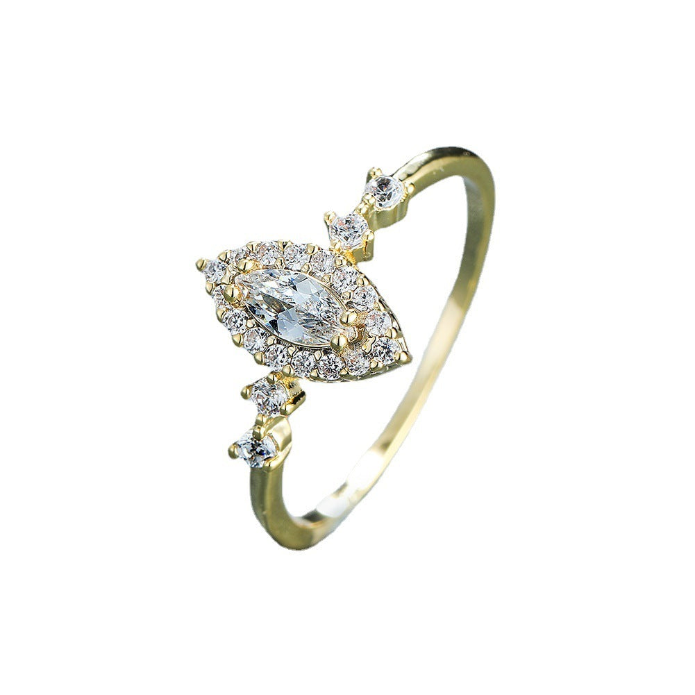 Women's Fashion Simple All Match Zircon Inlay Index Finger Ring Copper Gold Tone Sizes 6 7 8 9 10 Classy Style