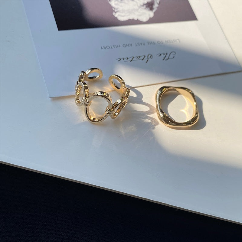 Womens Gold Plated Ring Set Twisted Two Piece Wave Rings Electroplated Fashion Jewelry Gift Gold Silver ToneXL