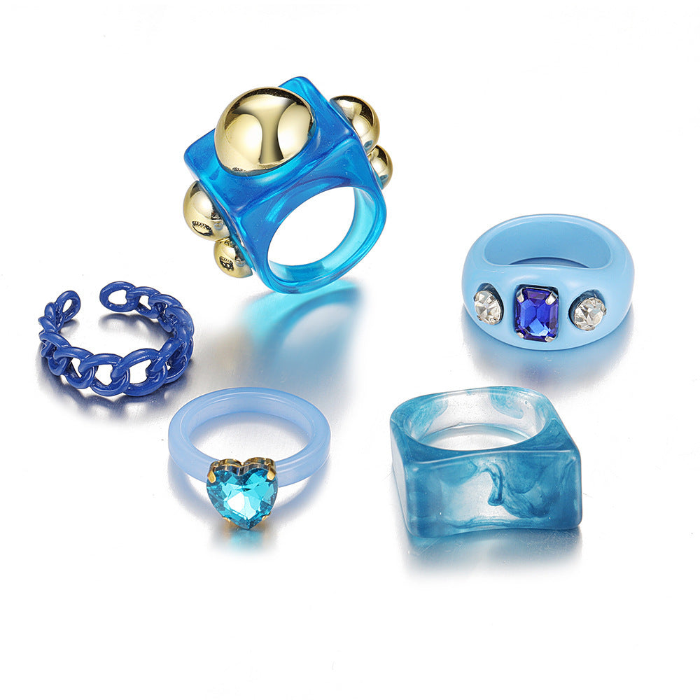 Unisex Peach Heart Ring Set With Rhinestones Dripping Oil Finish Alloy Jewelry For Women And Girls Trendy Accessory