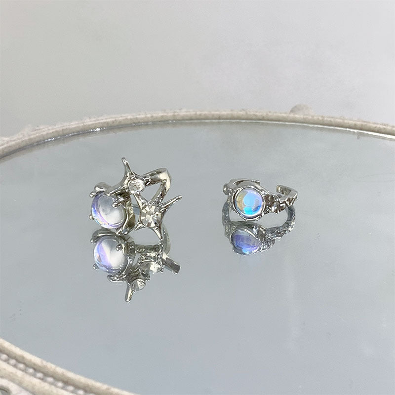 Moonstone Geometric Ring Octagonal Zircon Accent Metal Band Jewelry Gift For Her Elegant Korean Style Gems Now