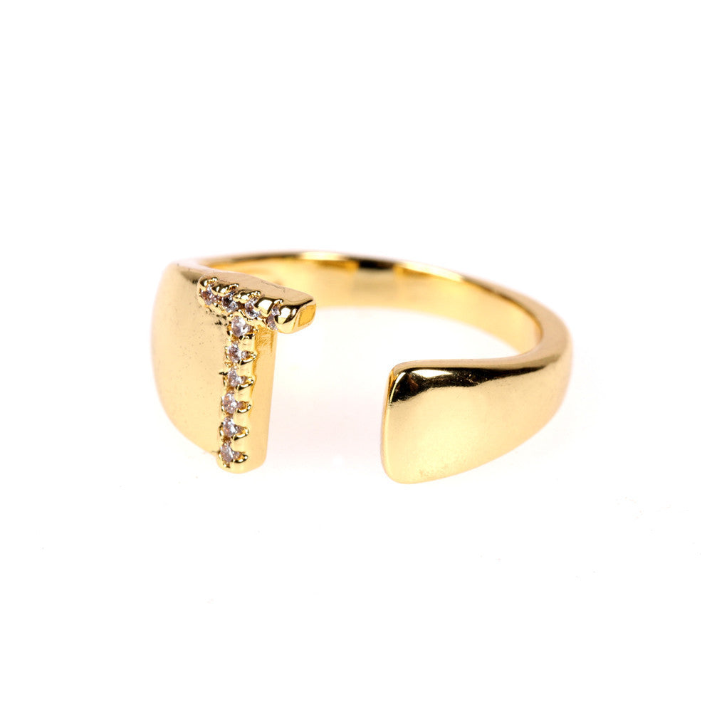 Women Initial Letter Ring Adjustable Gold Plated Diamond Accent Personalized Alphabetical Jewelry Gift For Her
