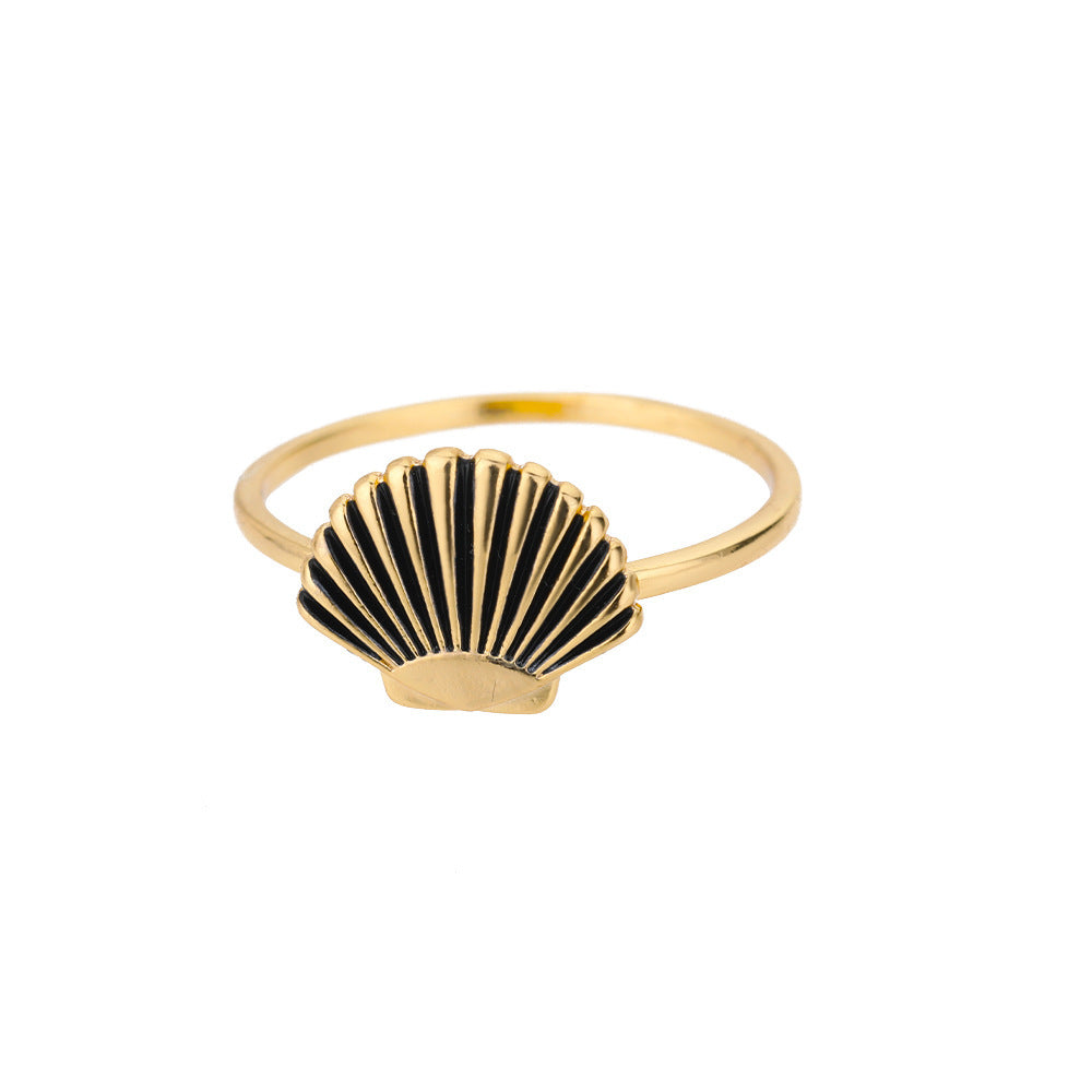 Gold Plated Shell Ring For Women Size 7 Retro Fashion Statement Jewelry Electroplated Trendy Ring Retro Fashion