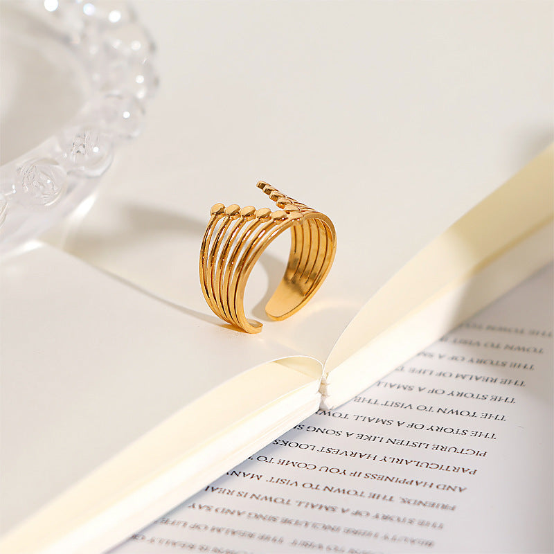 Womens Adjustable Open Ring 18K Gold Plated Steel Geometric