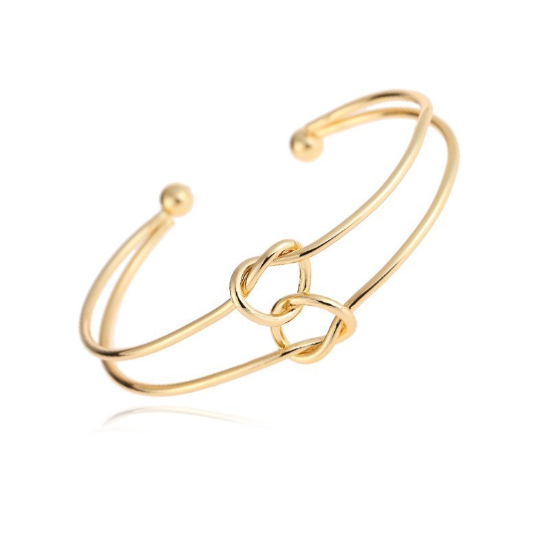 Womens Gold Bracelet Concentric Knot Braided Double Alloy Bangle Electroplated Finish Jewelry Gift Fashionable