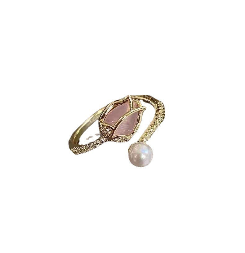 Womens Floral Tulip Ring Adjustable Copper Jewelry Elegant