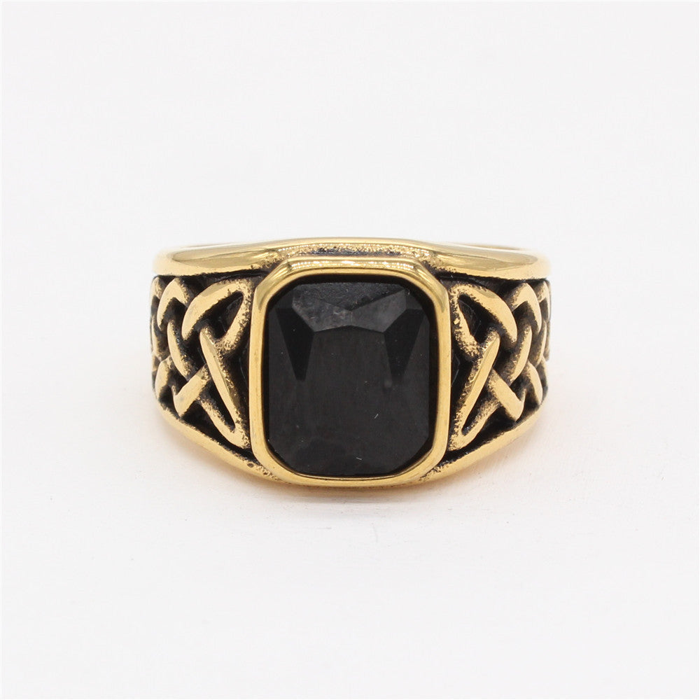 Viking Pattern Gemstone Titanium Steel Ring for Men