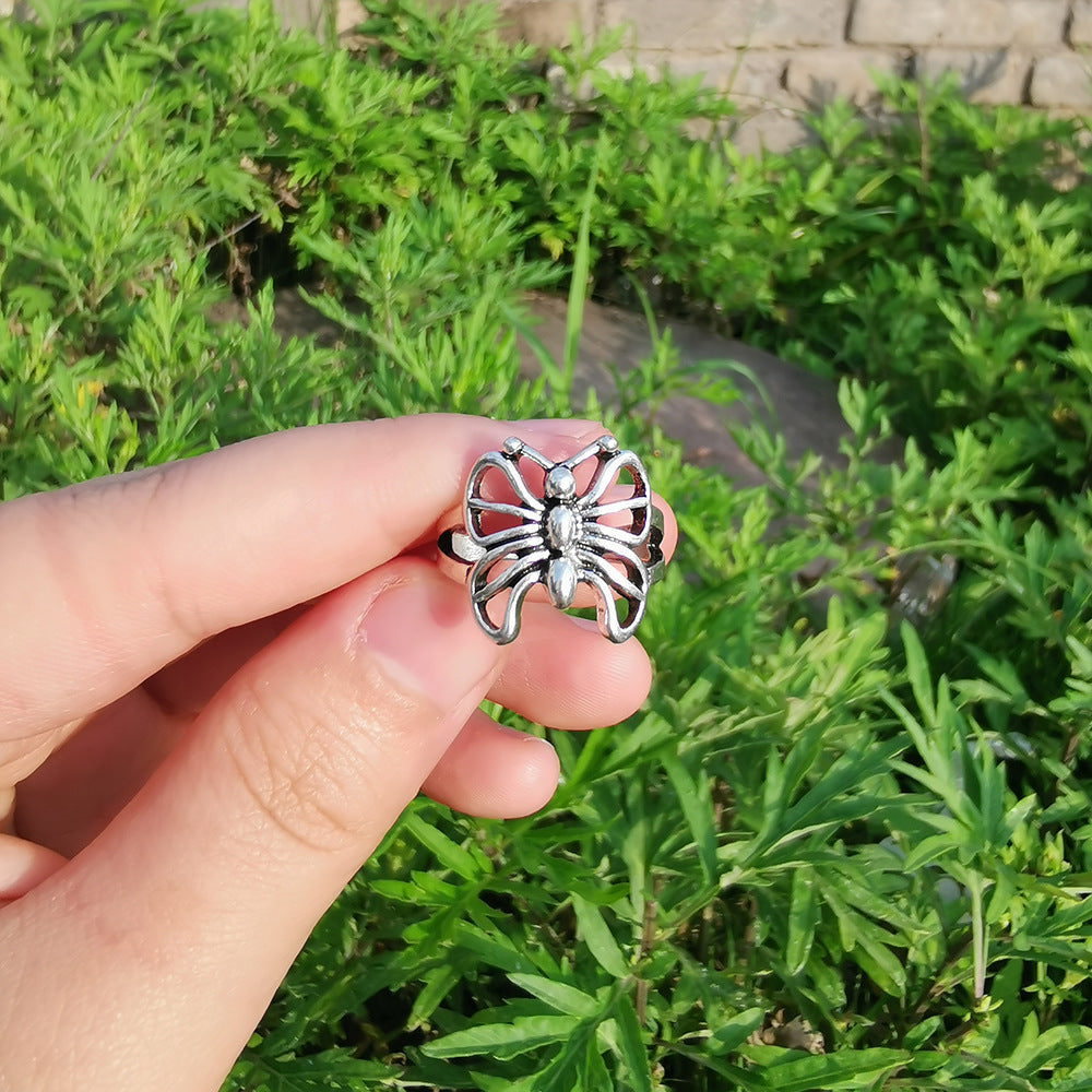 Unisex Vintage Ring Dark Silver Alloy with Heart Skull Flower and Geometric Animal Elements Anniversary Wedding