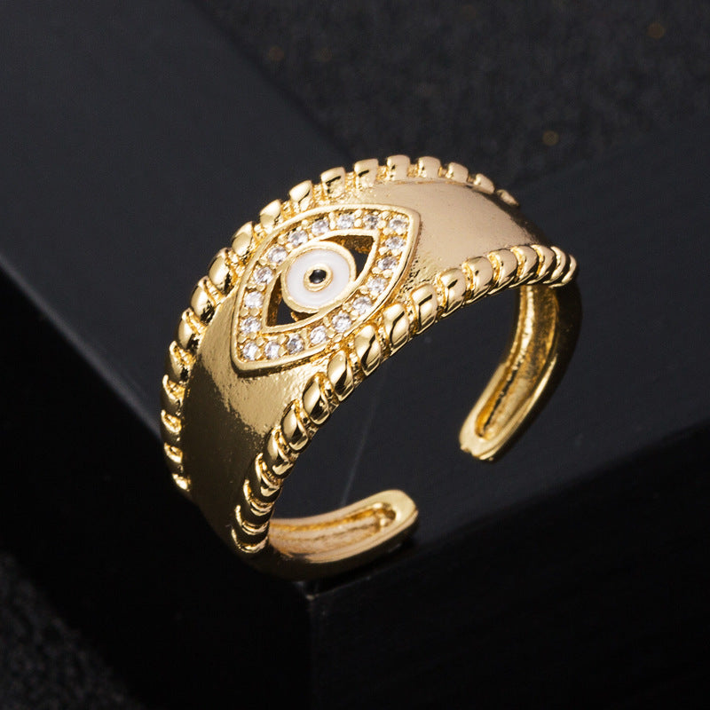 Gold Plated Copper Ring With Zircon Devils Eye Geometric Design For Unisex Fashion Jewelry Accessory Gift Idea