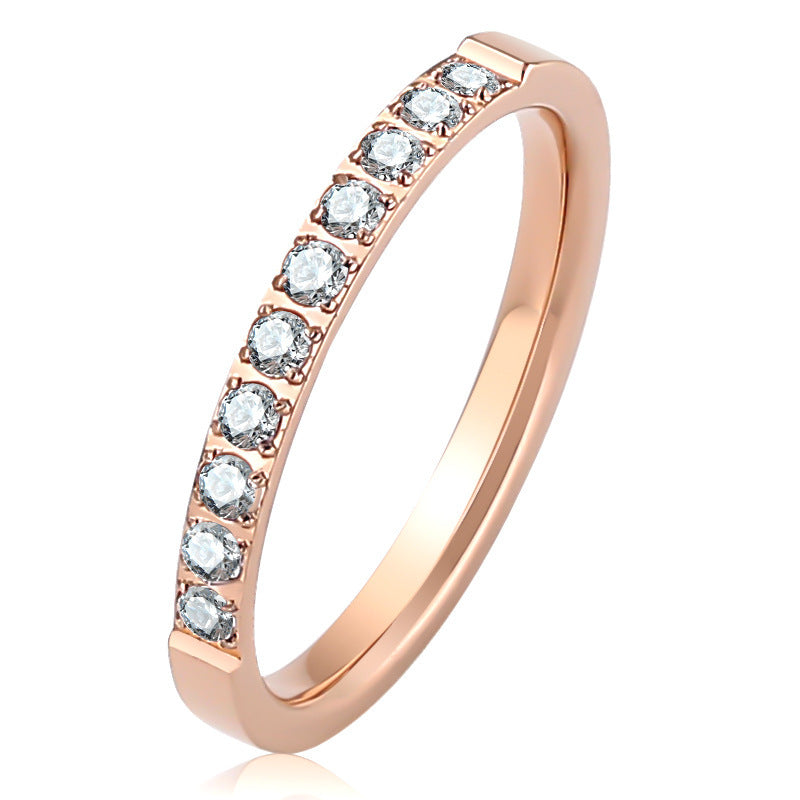 Titanium Steel Rose Gold Diamond Ring With Zircon Stone