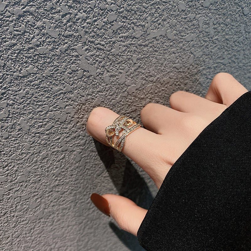 Open Adjustable Womens Butterfly Ring With Micro Inlaid Gem In Gold Plating Copper Platinum Electroplating Gold