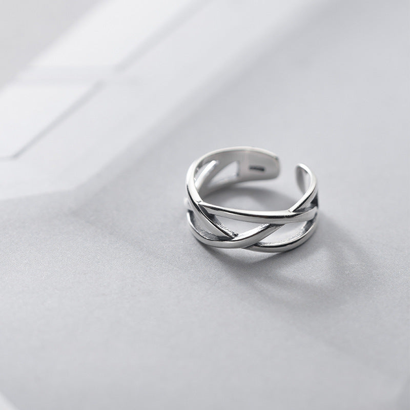 Adjustable Sterling Silver Ring Vintage Cross Line Design