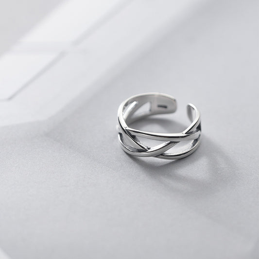 Adjustable Sterling Silver Ring Vintage Cross Line Design