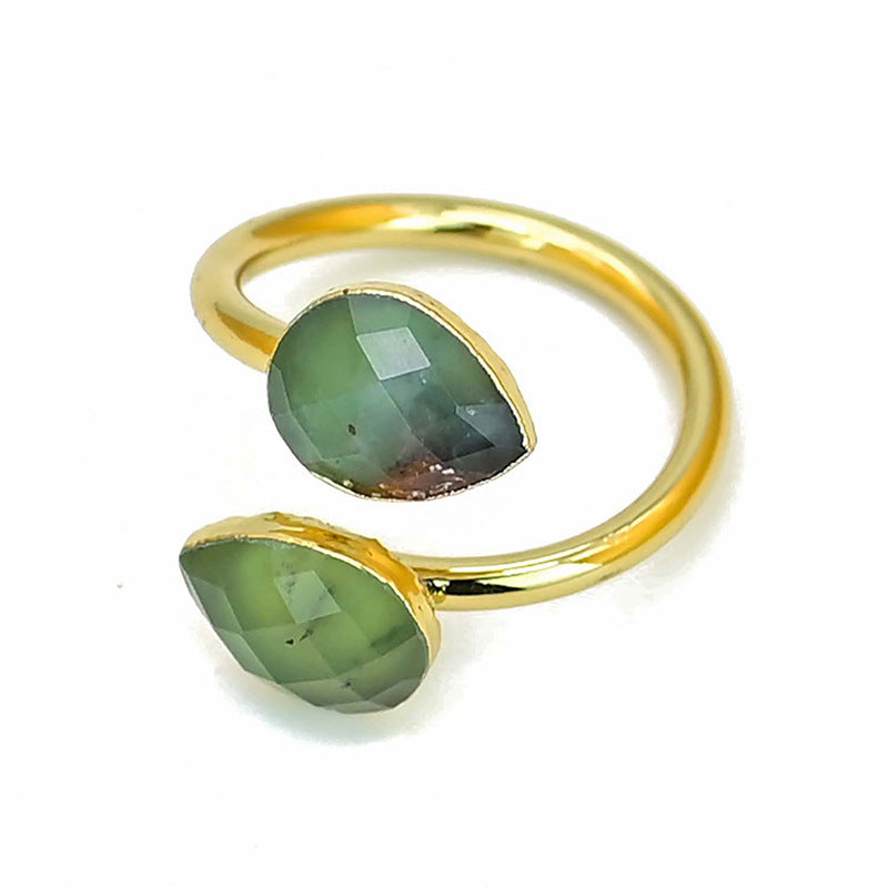 Bohemian Australian Jade Rings Handmade Stone Ring Adjustable Opening Statement Ring for Women Fashion Jewelry