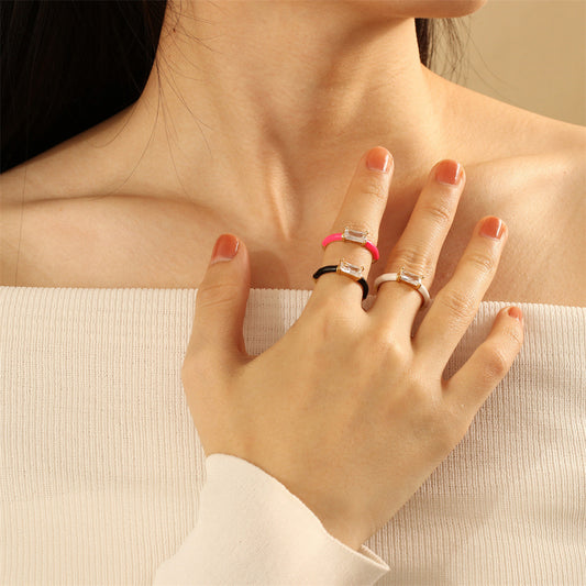 Women Zircon Ring Square Gold Plated Copper Adjustable Fashion Jewelry European American Elegant Durable Style