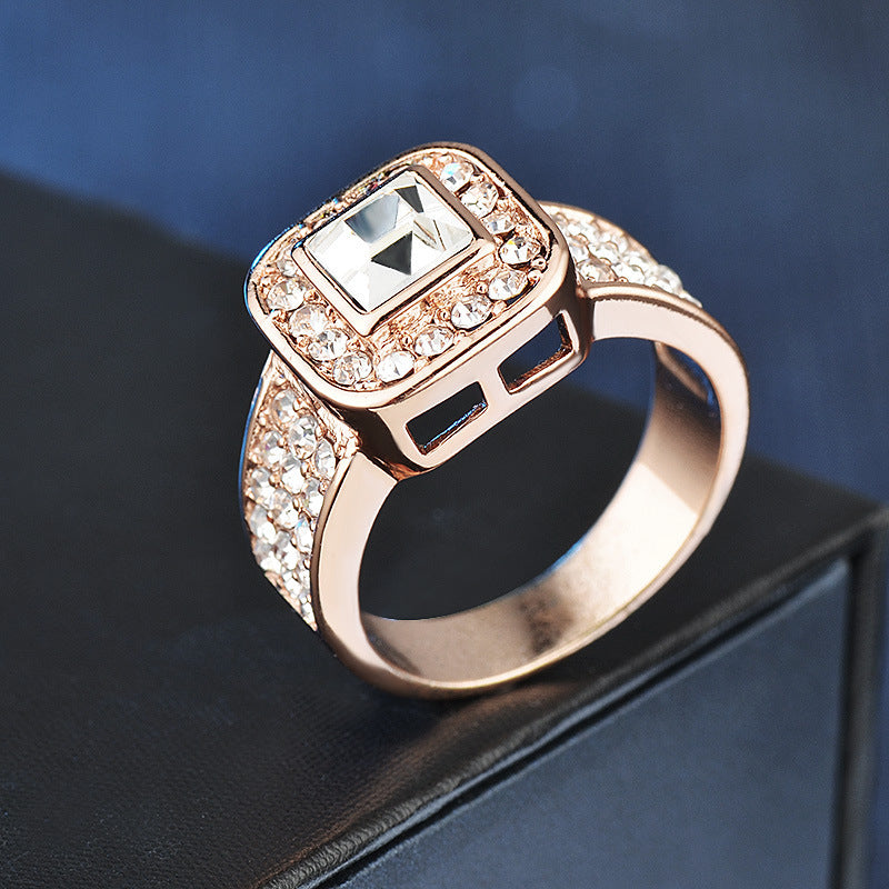 Crystal Diamond Copper Ring For Women White Gold Finish