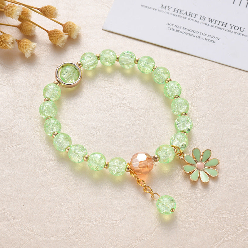 Girls Cute Bracelet With Plant Flower Plus Crystal Design Korean Beads Adjustable Childrens Bracelet 14cm 20cm