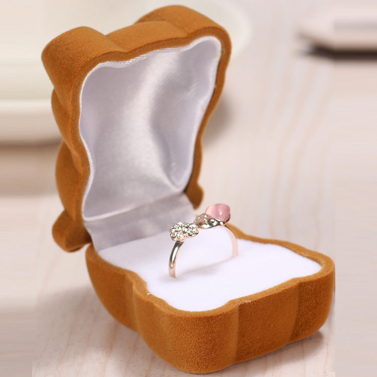 Bear Ring Box Jewelry Gift Box With Flocking Organizer
