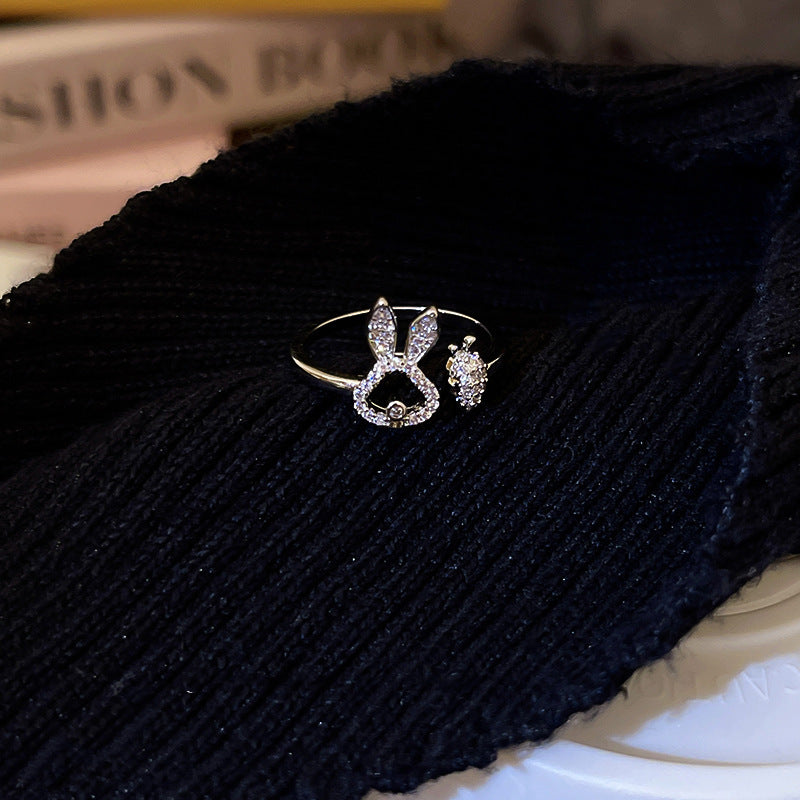 Womens Animal Rabbit Ring Copper Inlaid Zircon White Gold Plated Zodiac Ring Fashion Jewelry For Women Jewelry