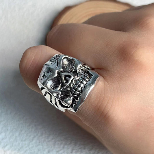 Men Skull Ring Handmade Gothic Open Mouth Zinc Alloy Ring European American Fashion Gift Unique Statement Ring