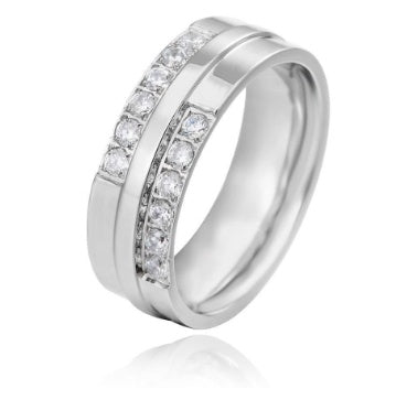 Stainless Steel Couple Ring Wedding Diamond Ring Set For Him And Her With 7mm And 5mm Wide Retro American Style