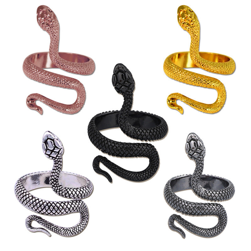 Mens Snake Ring Antique Silver Plated Alloy Fashion Jewelry Inlaid Gems Animal Band Statement Ring For Men USA