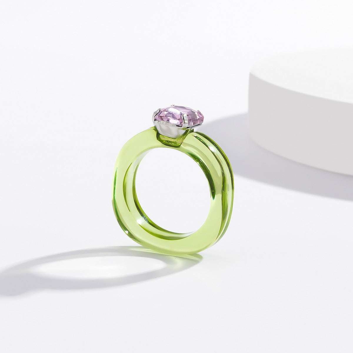 Transparent Acrylic Ring Geometric Rhinestone For Women