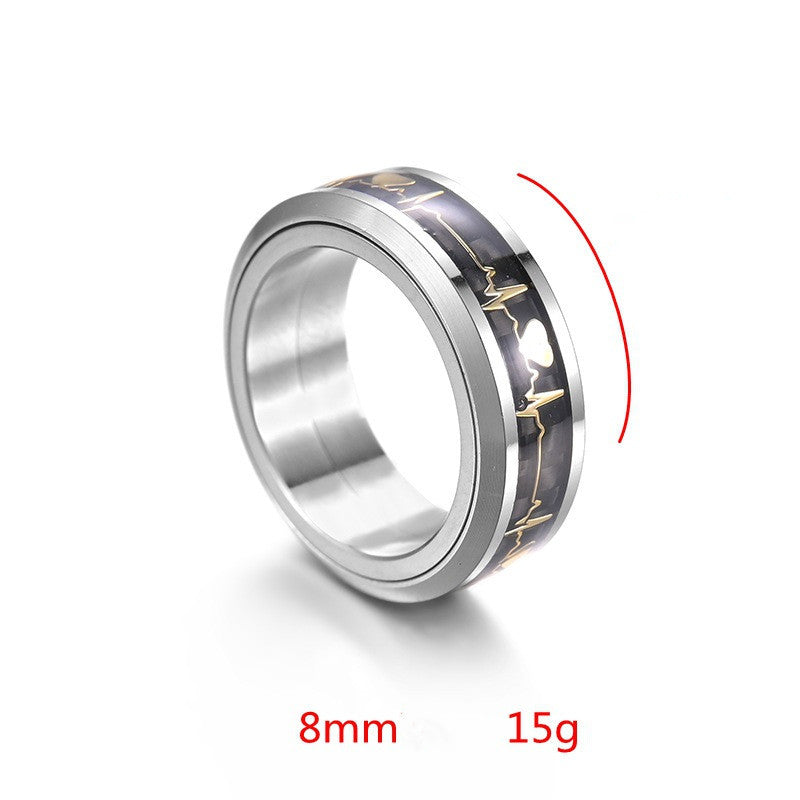 Mens Titanium Steel Decompression Ring Unisex European American Style Letters Inlay Carbon Fiber Black Gold Flakes