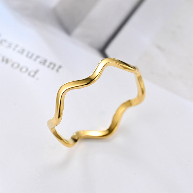 Womens Stainless Steel Wavy Ring Fresh Korean Electroplated Ring Metal Band Fashion Jewelry Gift For Her Steel