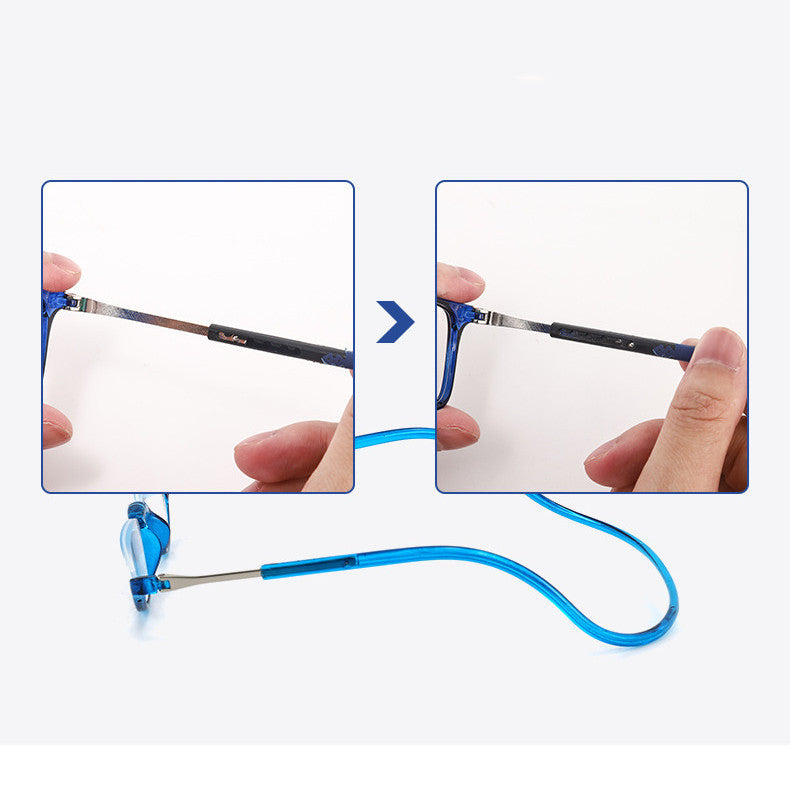Folding Half Frame Reading Glasses With Magnetic Neck Closure Lightweight PC Frame TAC Lenses Foldable Pockets