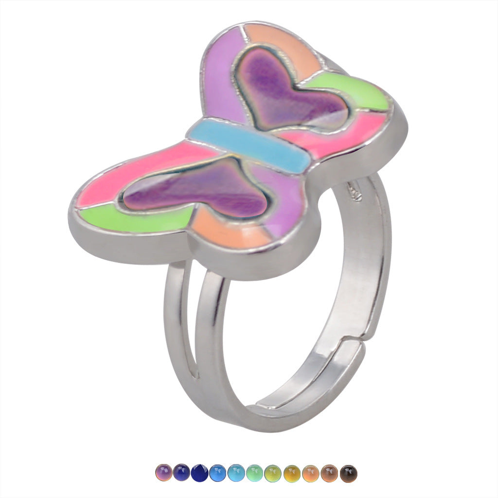 Gold Plated Adjustable Ring With Reactive Color Changing Heart And Fluorescent Edge Glow For Women Night Glows