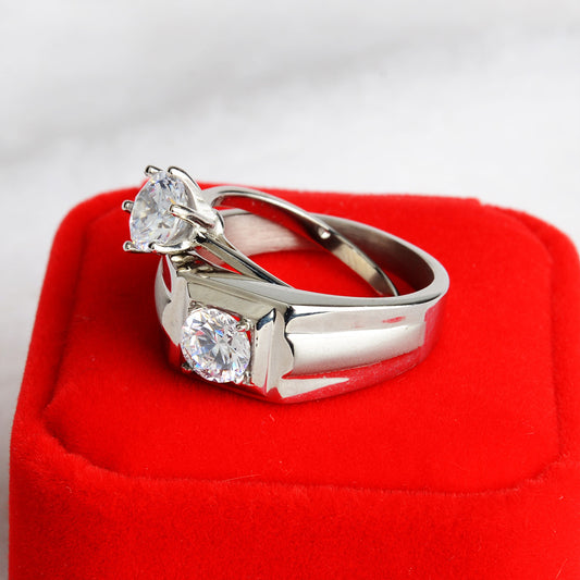 Men's Stainless Steel Ring with Six Prong Setting Tall Band Matte Finish Fashion Ring for Him Artificial Gems Semi-Precious Stones Ring Gift