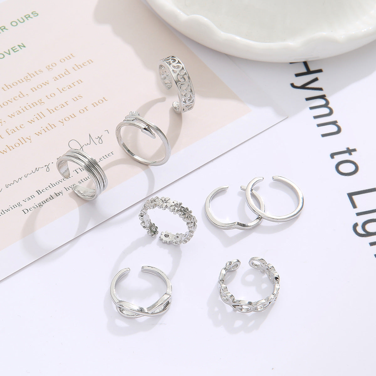 Women Adjustable Toe Ring Set Geometric Alloy Rings European American Beach Jewelry Gold Tone Silver Tone 8pcs